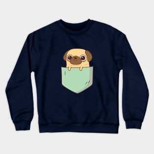 Cute Little Pug In Green Pocket Crewneck Sweatshirt